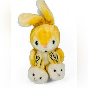 Vintage Bunny Rabbit Plush W/slippers Easter Stuffed Animal Striped Ears 10”